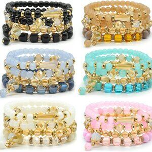 Bohemian Bracelet Sets for Women - 6 Sets Stackable Stretch Bracelets Multi-colo